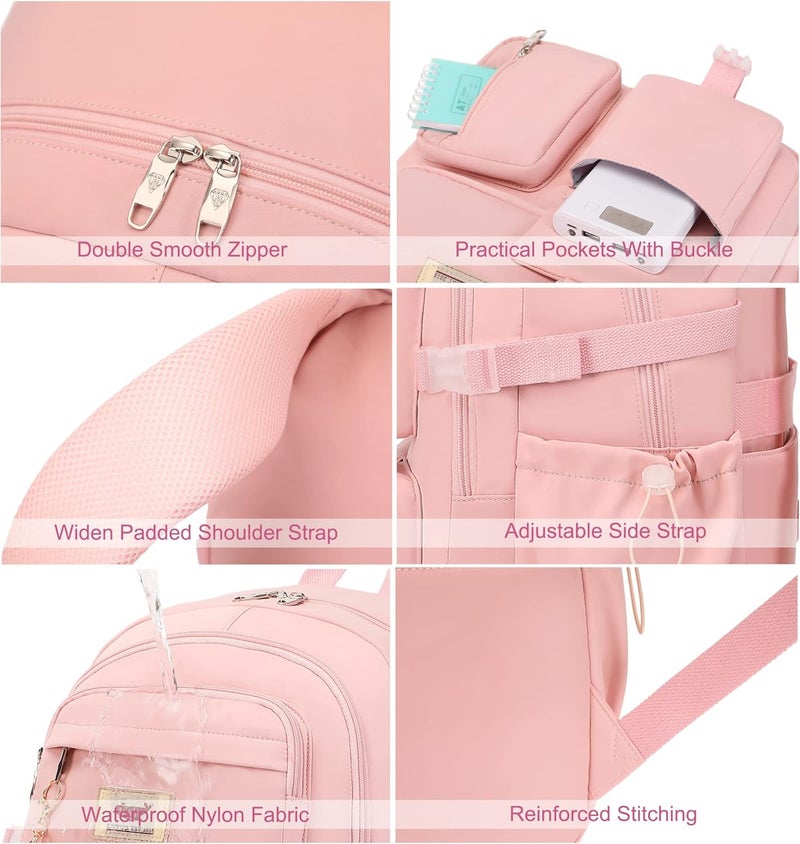 LXYGD Laptop Backpack 15.6 Inch Kids Elementary Middle High School Bag College Backpacks Anti Theft Travel Back Pack Large Bookbags for Teens Girls Women Students (Pink) - Image 5